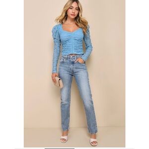 Always the Charmer Light Blue Lace Long Sleeve
Corset Crop Top